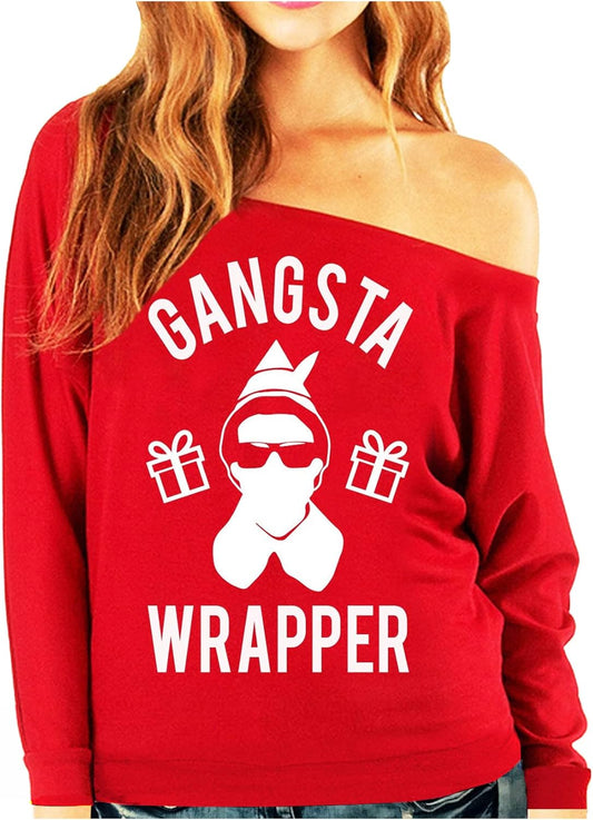 Gangsta Wrapper Christmas Slouchy Sweatshirt Red by Nobull Woman