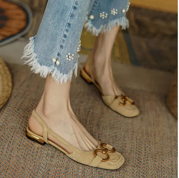 Women's Summer Closed Toe Horsebit Buckle Low Heel Sandal