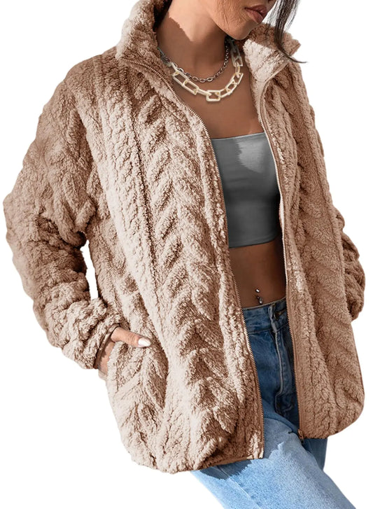 Dokotoo Winter Fleece Jacket for Women - Coat Light French Beige